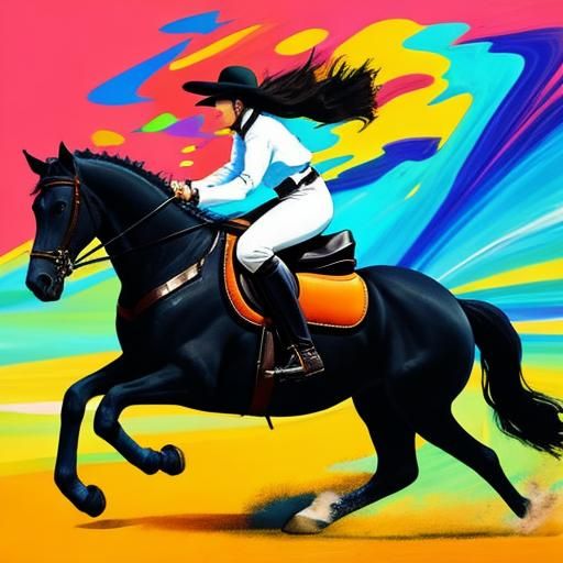 Girl Riding Horse in Abstract Art Style