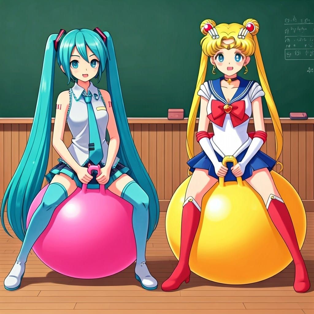 Hatsune Miku and Sailor Moon Bouncing on Balls