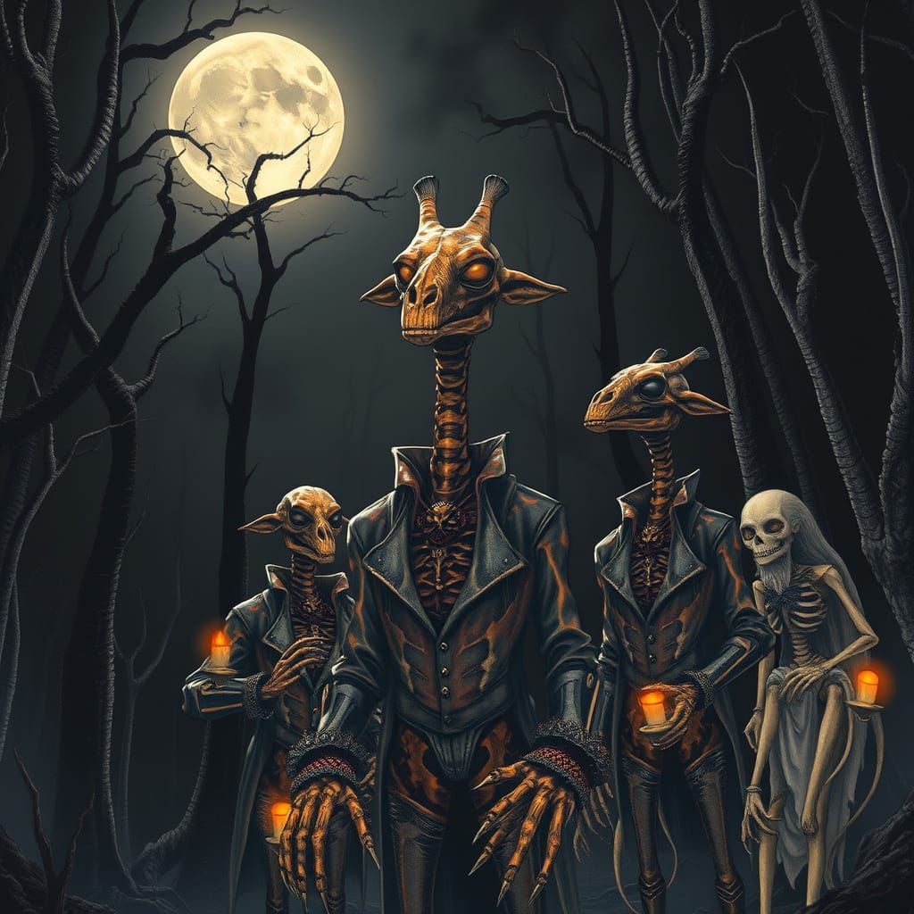 Dark Industrial Elegance in a Tenebrous Forest