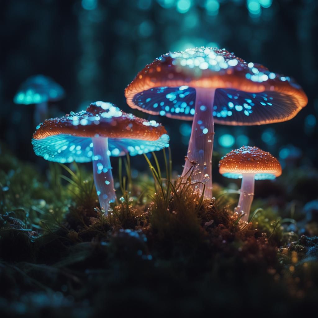 Bioluminescent Crystal Mushrooms in Cinematic Style