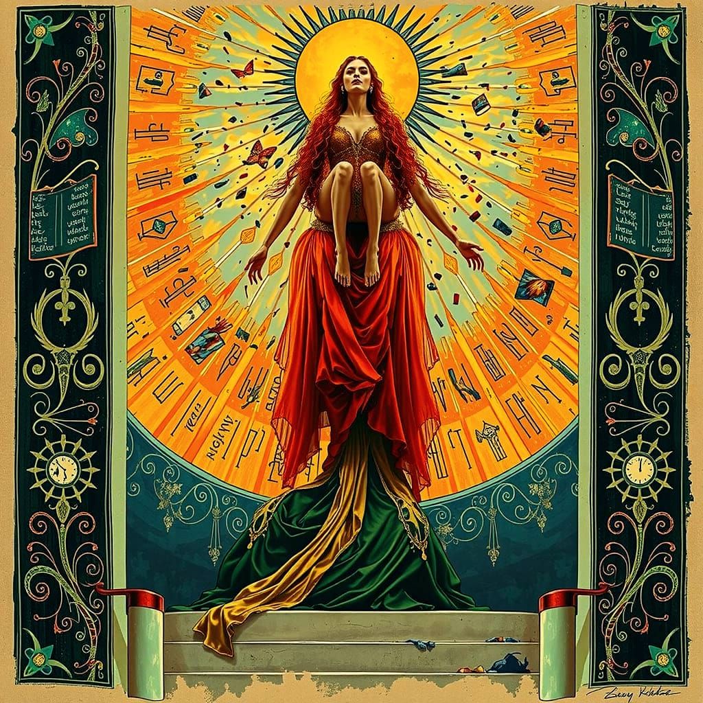 Three Sisters Ascend Celestial Staircase in Billowing Gowns