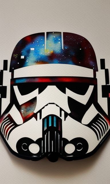 8-bit Stormtrooper Helmet in Watercolor Style