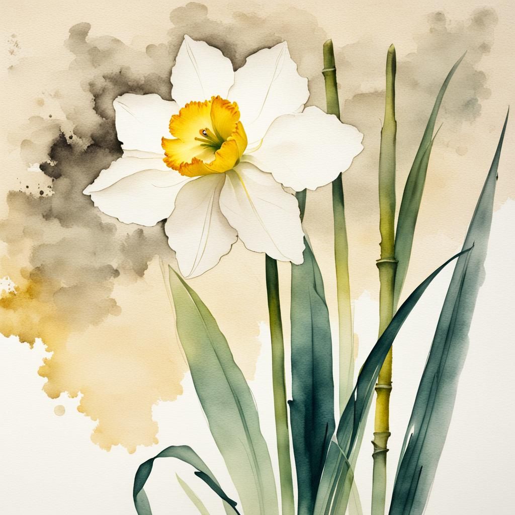 Narcissus in Muted Chinese Ink Painting Style