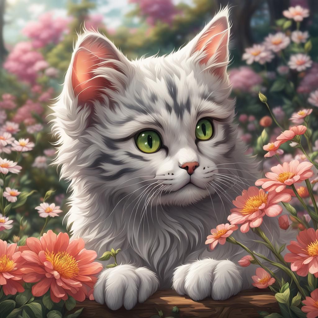 Detailed Kitten in Anime Manga Style