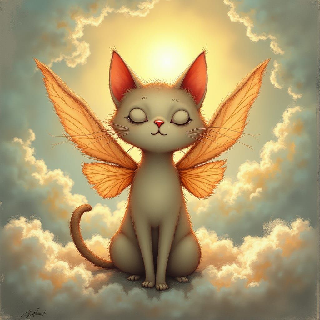 Whimsical Cat in Dreamy Surrealist Landscape