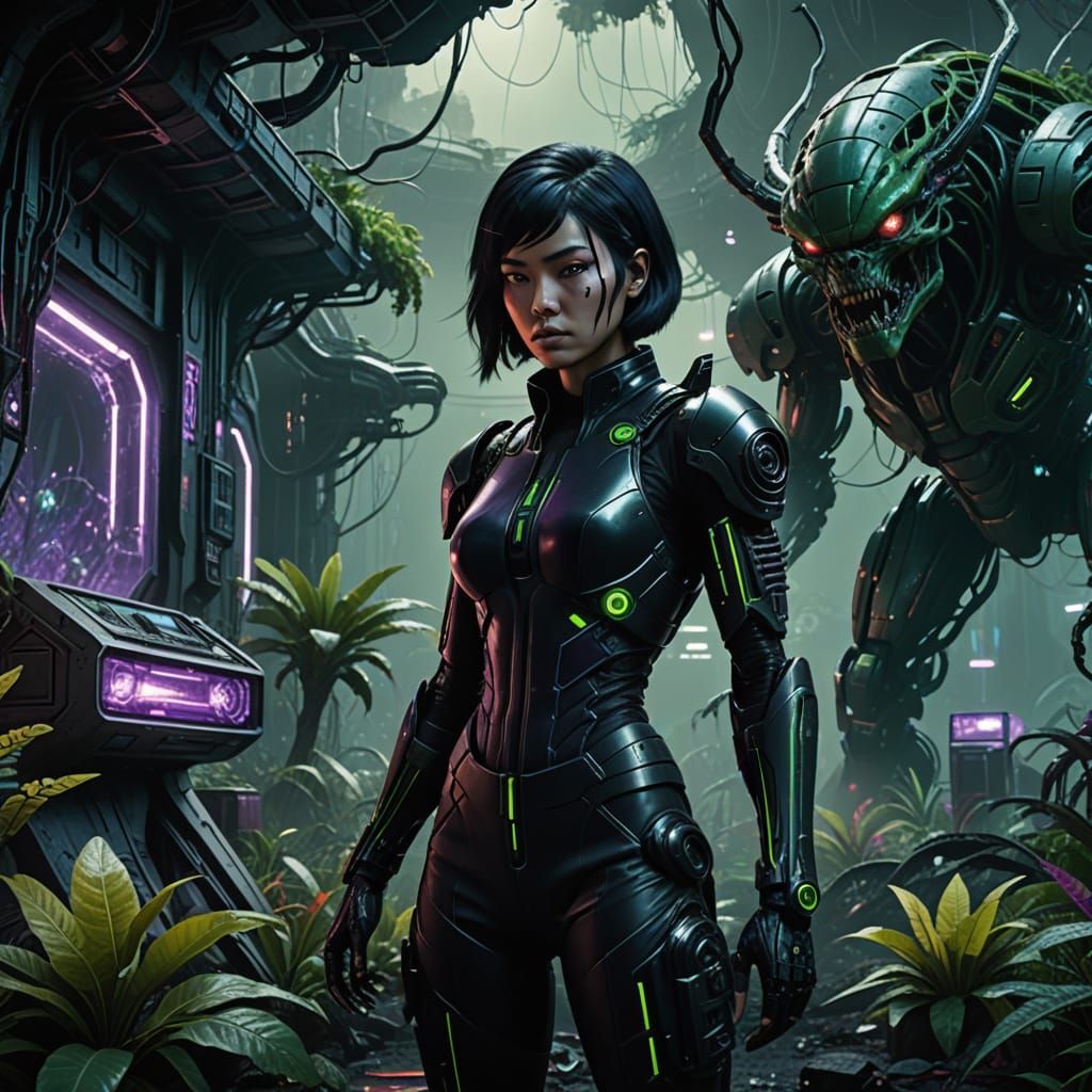 Cyberpunk Alien Jungle Escape in Futuristic Sci-Fi