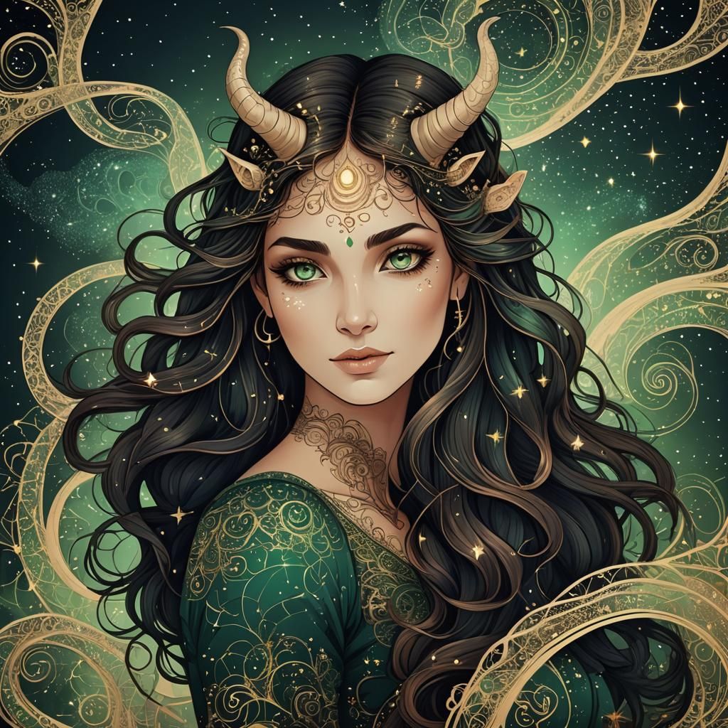 Capricorn Woman Under Starry Night Sky