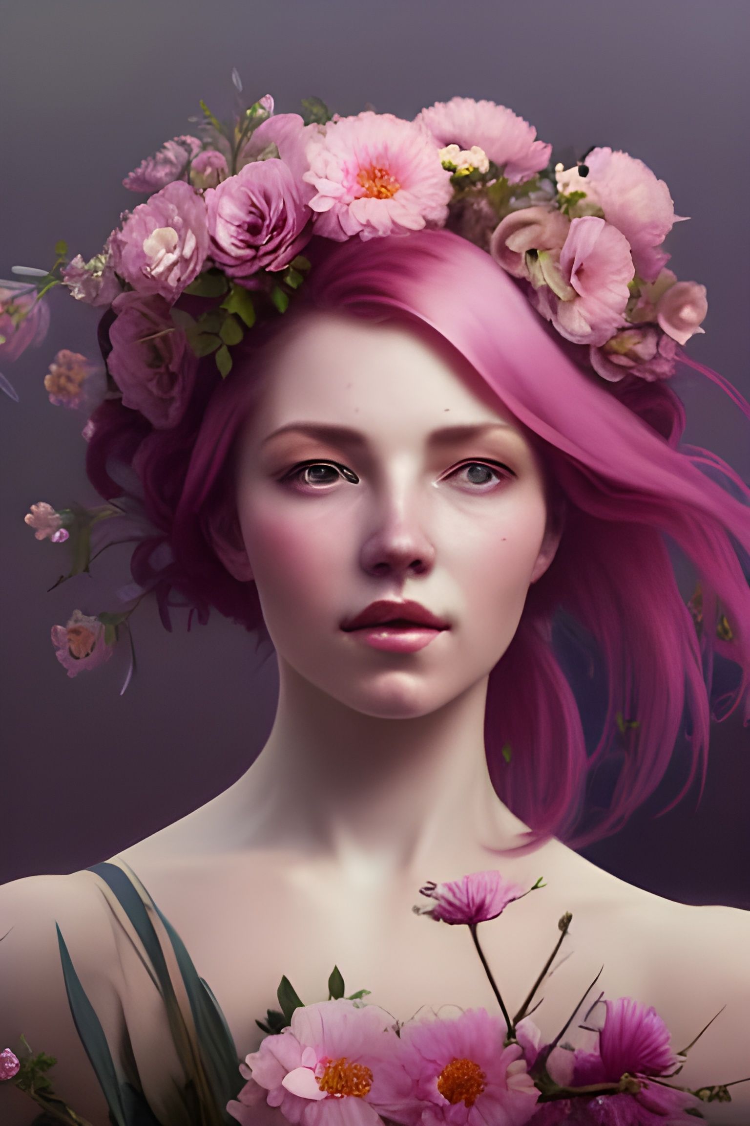 Woman with Flowers: Art Nouveau Portrait