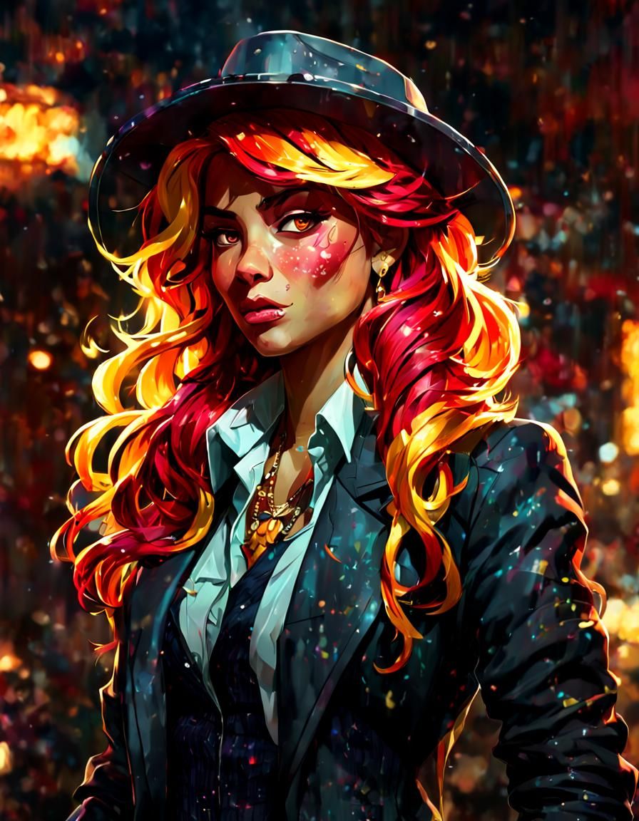 Sunset Shimmer Gangster Portrait in Detailed Lighting
