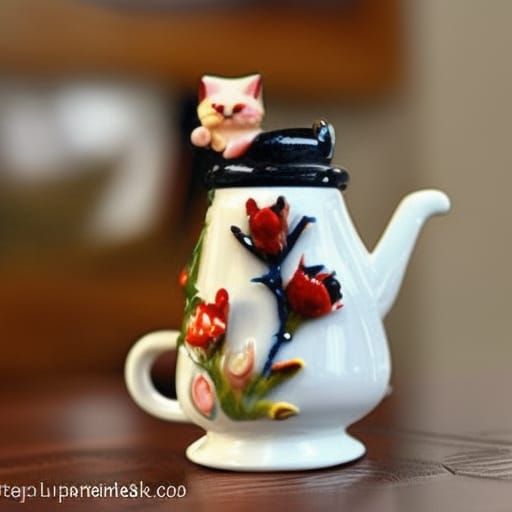 Kitten Swimming in Hot Cocoa with Marshmallow