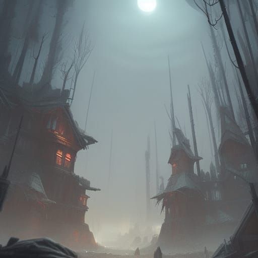 Ominous Medieval Death Cult Village Concept Art