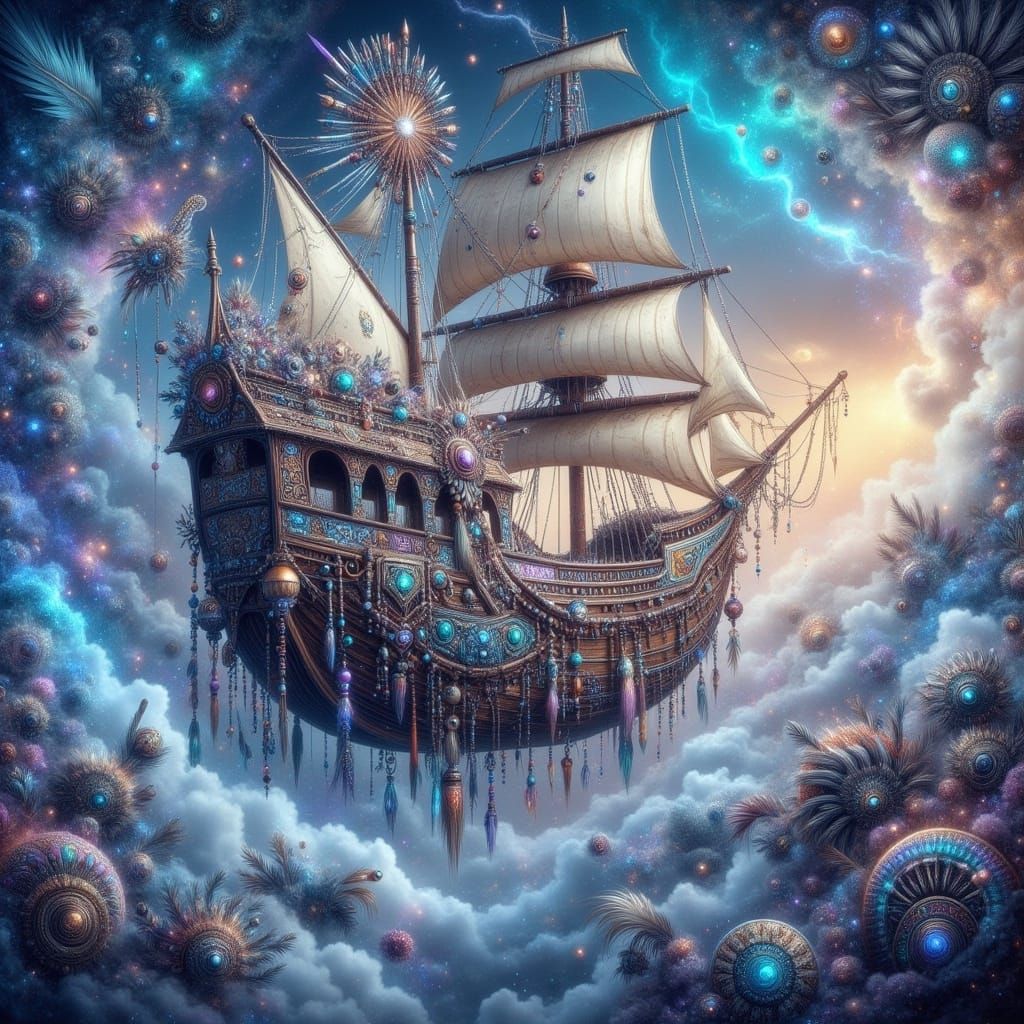 Surreal Skybound Vessel in Hyper-Realistic Style