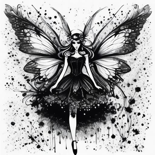 Ink Splash Fairy with Symmetrical Wings