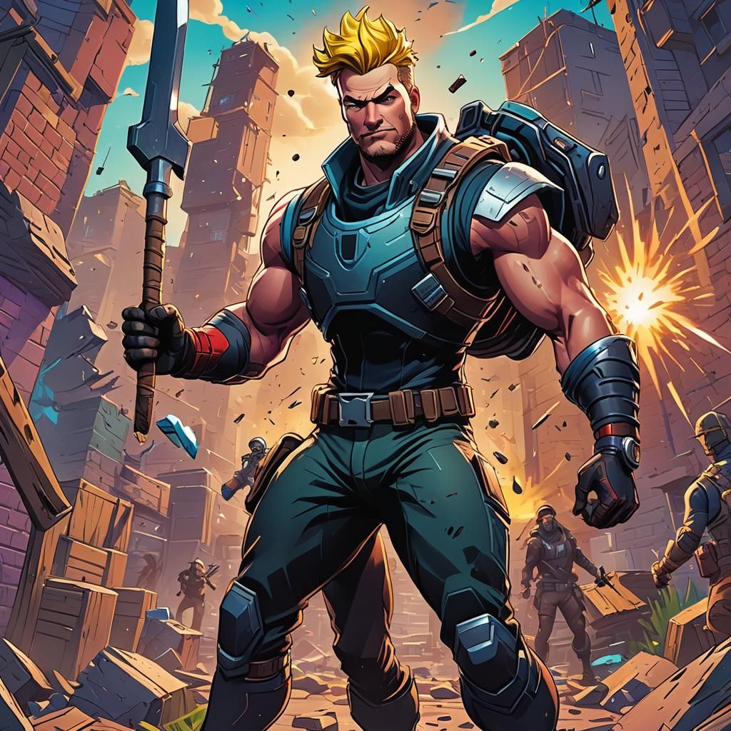 Heroic Fortnite Character in Comic Book Style