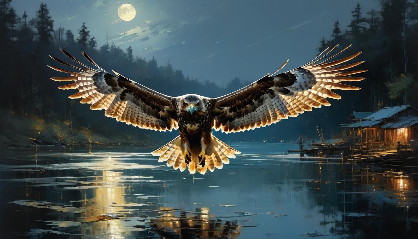 Hawk in Moonlight: Detailed Fine Art Painting