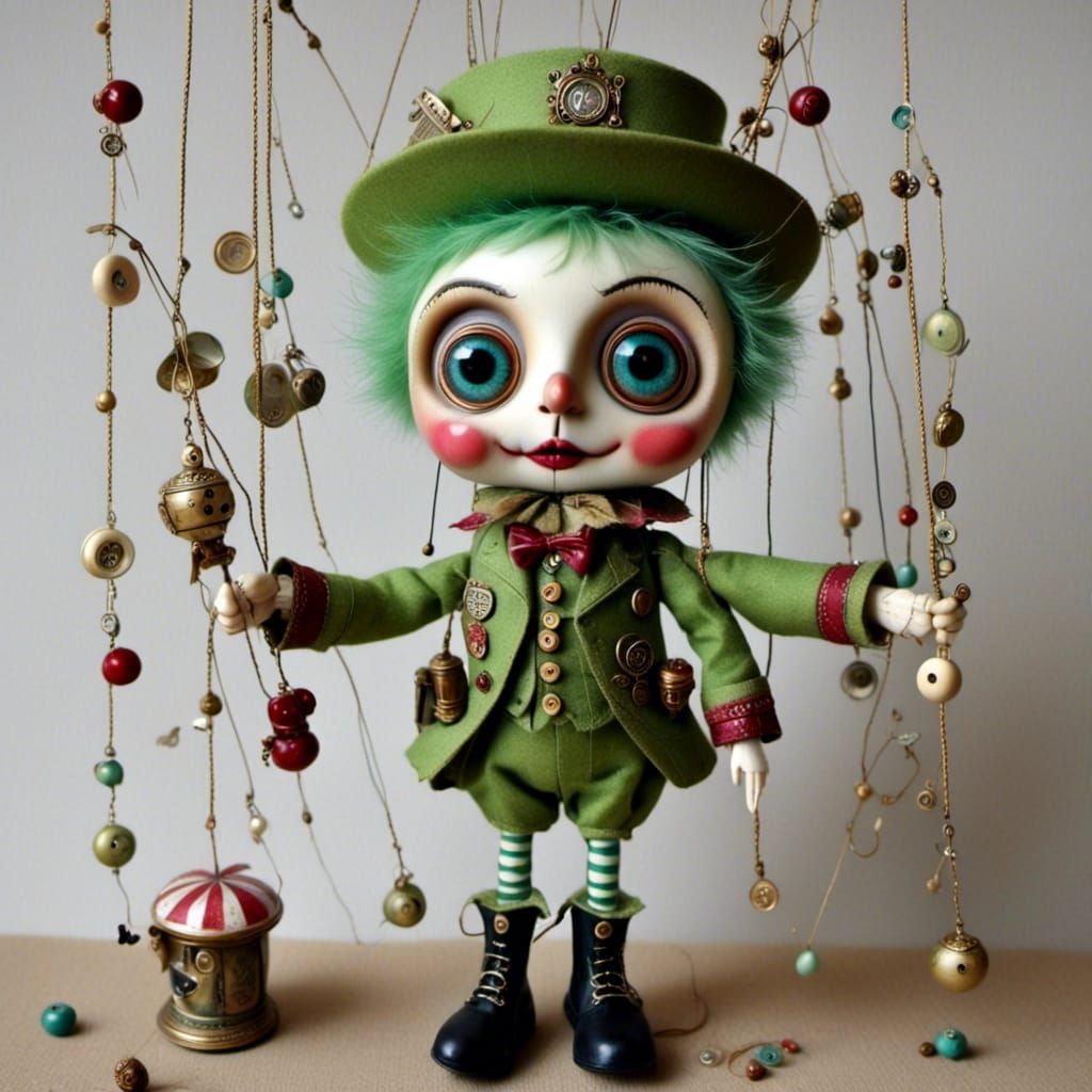 Whimsical Policeman Marionette in Arthur Rackham Style