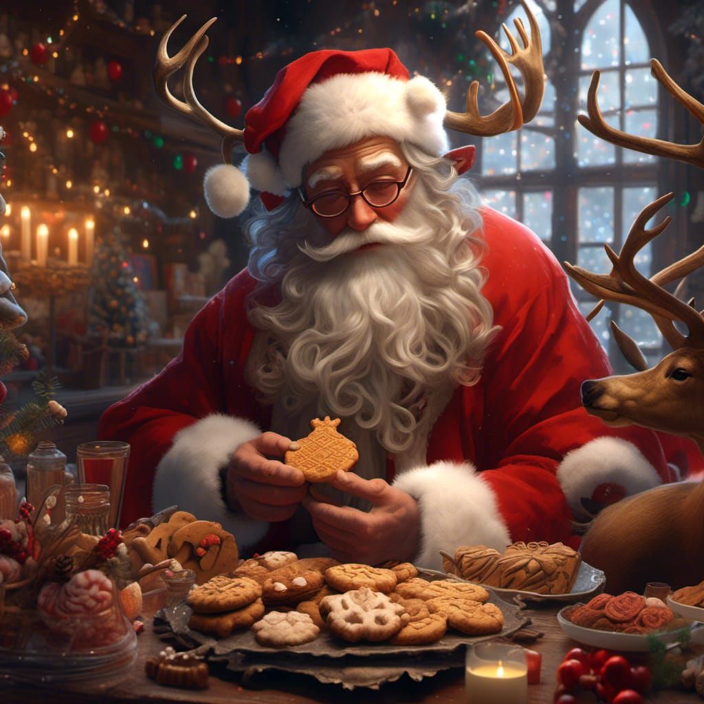 Hyperrealistic Santa Claus Portrait with Reindeer