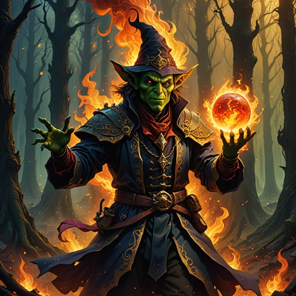 Fantasy Warlock Casts Blazing Fireball