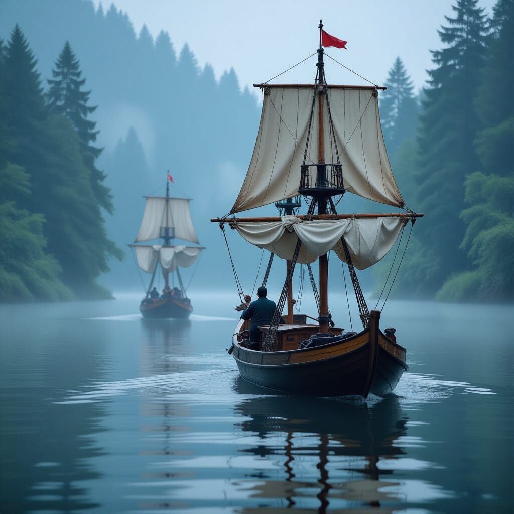 Victorian Lighthouse Shines Through Dense Fog