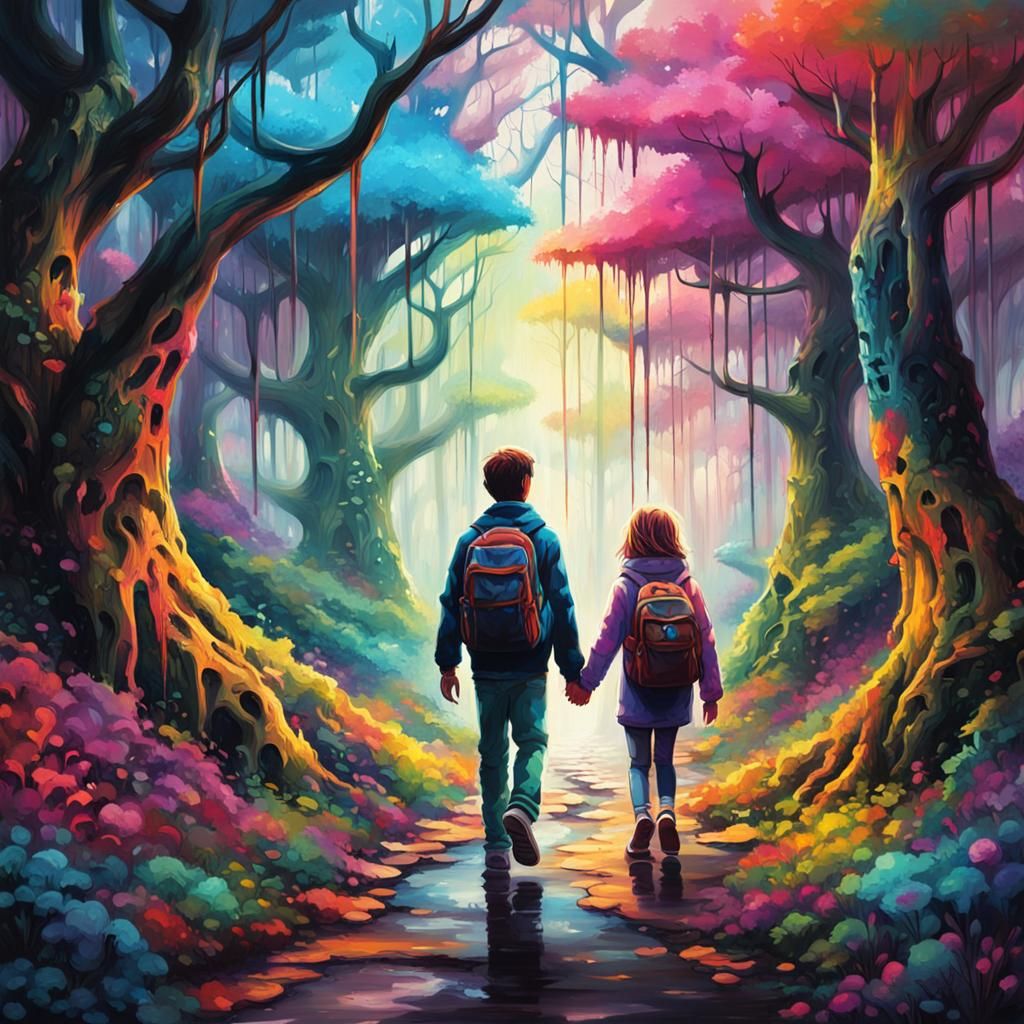 Enchanted Forest Graffiti Art: Sibling Adventure