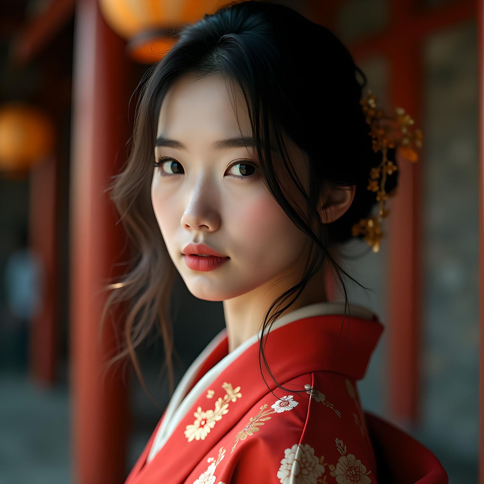 Chinese Woman in Kimono: Vivid, Realistic Digital Art