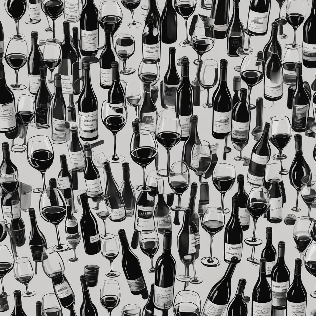 Elegant Black and White Wine Sketch