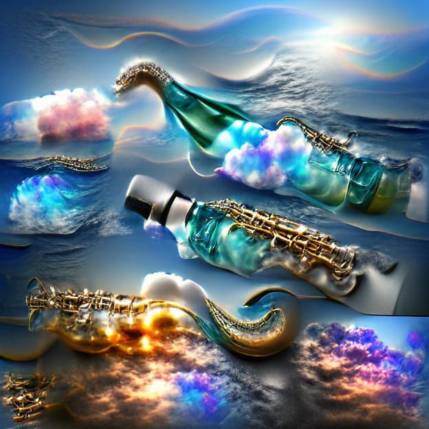 Ocean Clouds and Sparkling Bottles in Digital Art