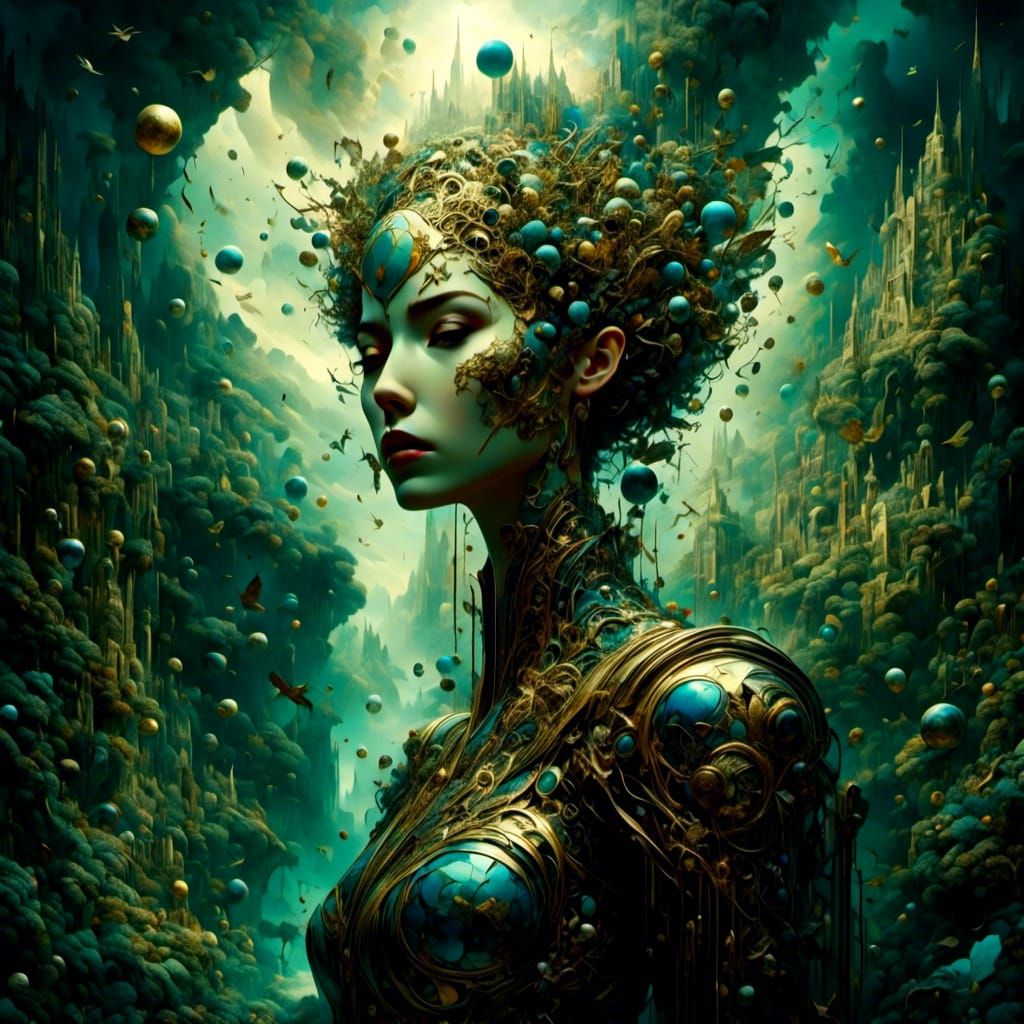 Surreal Macabre Figure in Decayed Landscape