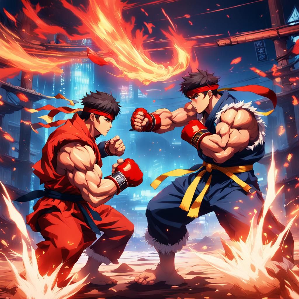 Epic Anime Art of Ryu vs Ken in a Fierce Street Fighter Batt...