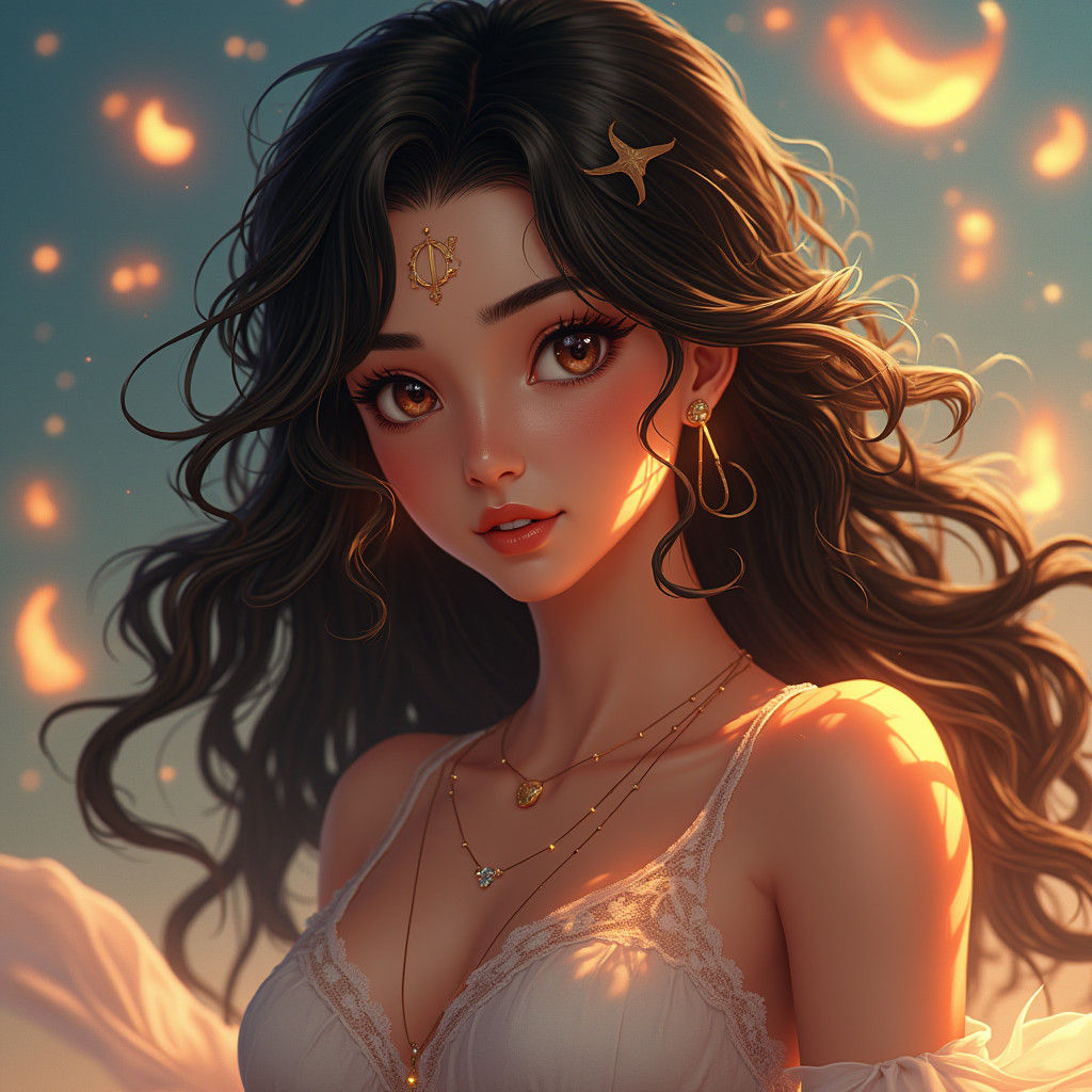 Ethereal Woman with Pisces Symbol in Anime Style