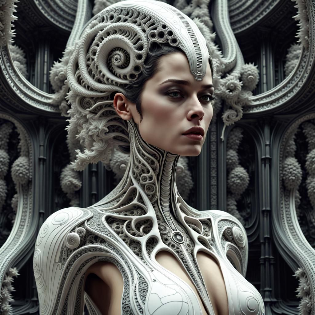 Woman Transcending into Fractal Structures