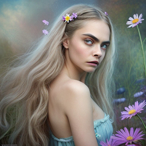 Surreal Fairy Hides Behind Delicate Daisy in Dreamlike Encau...