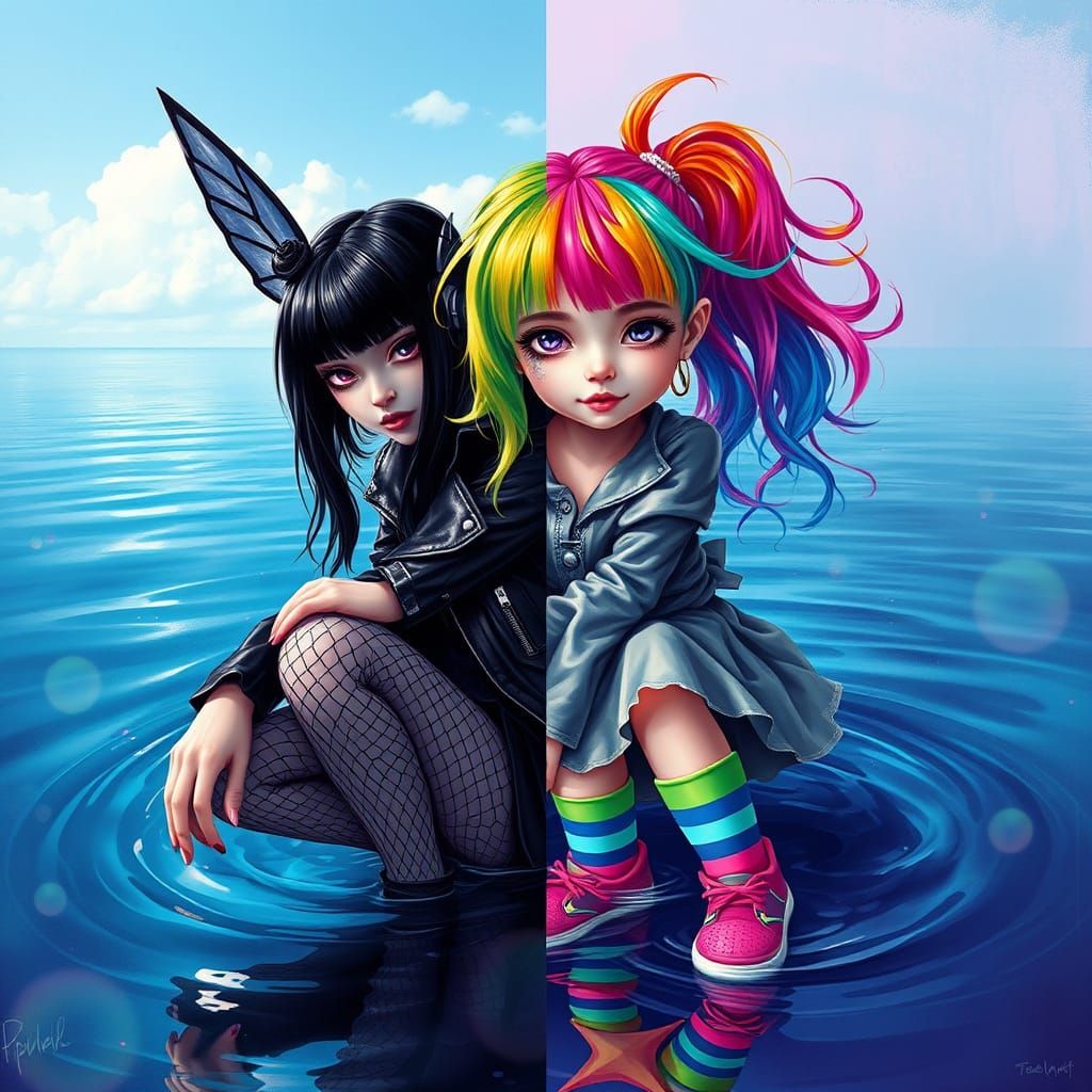 Goth Fairy Punk Meets Rainbow Girl in Pop Art