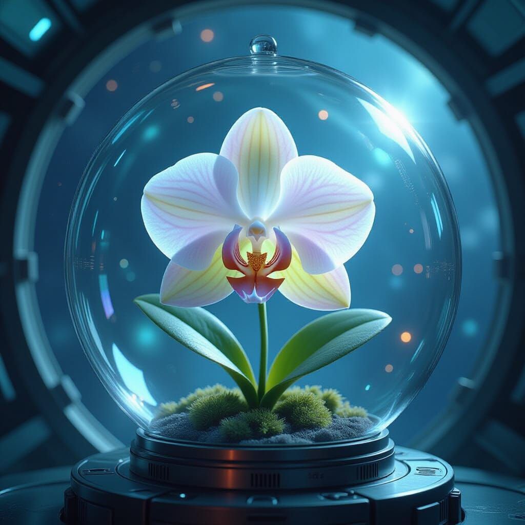 Orchid Terrarium on Spaceship, Art Nouveau Style