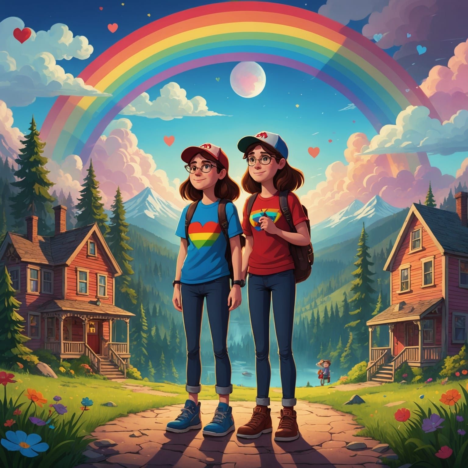 Luz and Amity in Disney Style With Rainbows