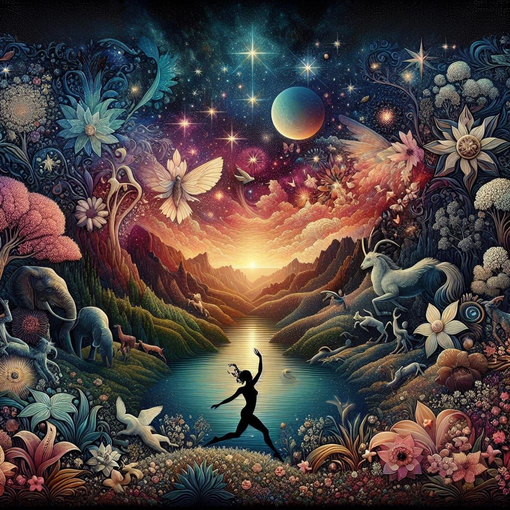 Surreal Spring Reliquary in Bas-Relief Art Style