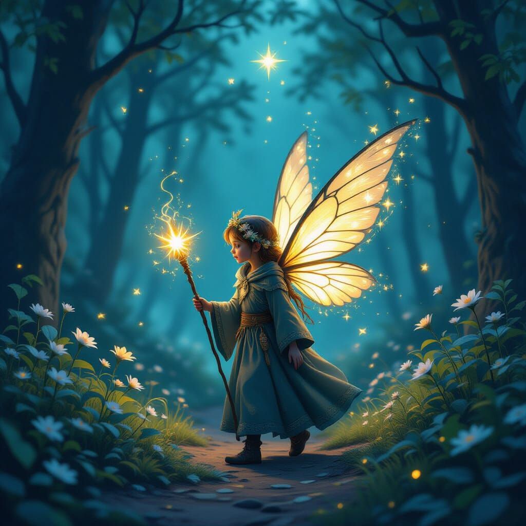 In the heart of Genesia, a tiny guardian of luminous wings guarded the spark that kept the forest's magic alive. Each ni...
