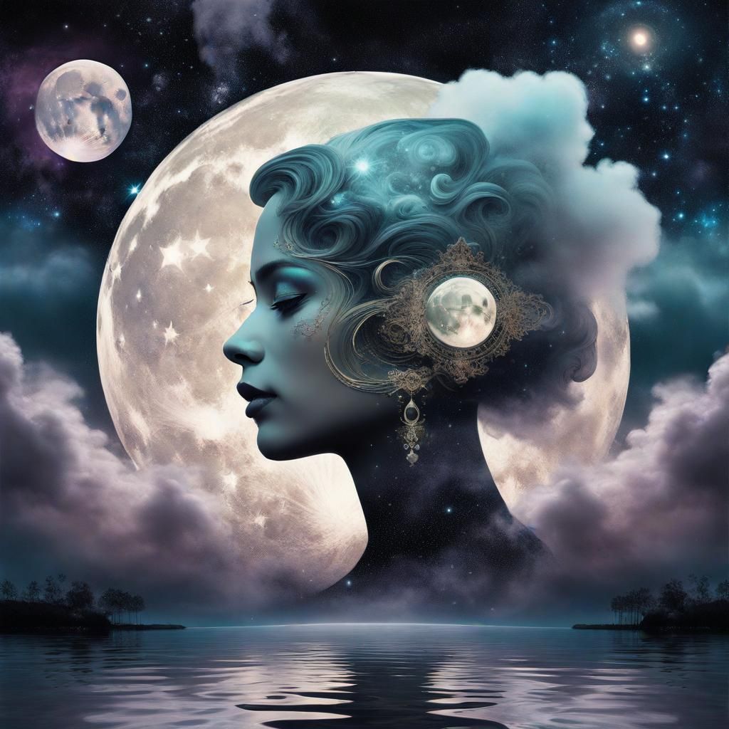 Spectacular Cloud Face Moon Galaxy Double Exposure