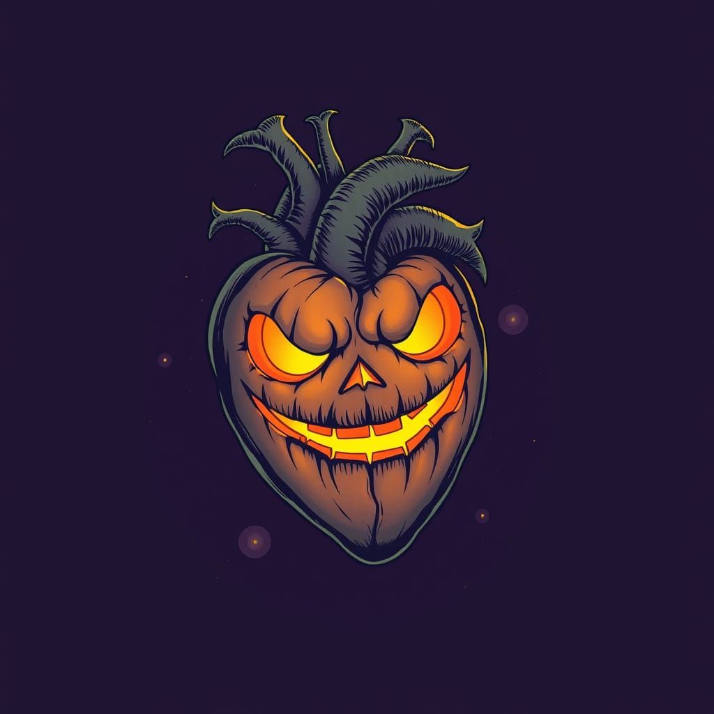 Spooky Pumpkin Heart in Cosmic Purple Night