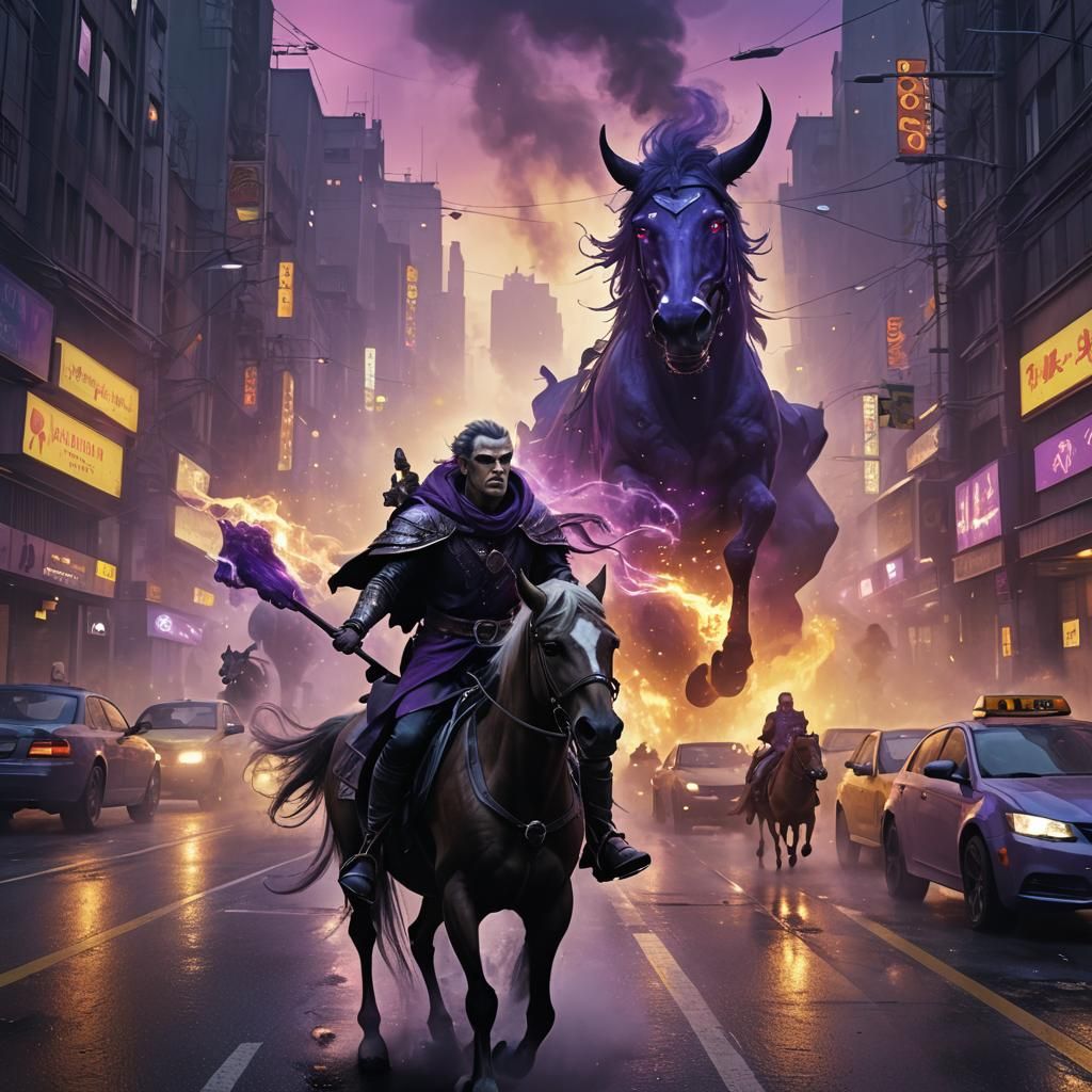 Angry Elf Pony Traffic Jam in Industrial Fantasy Style