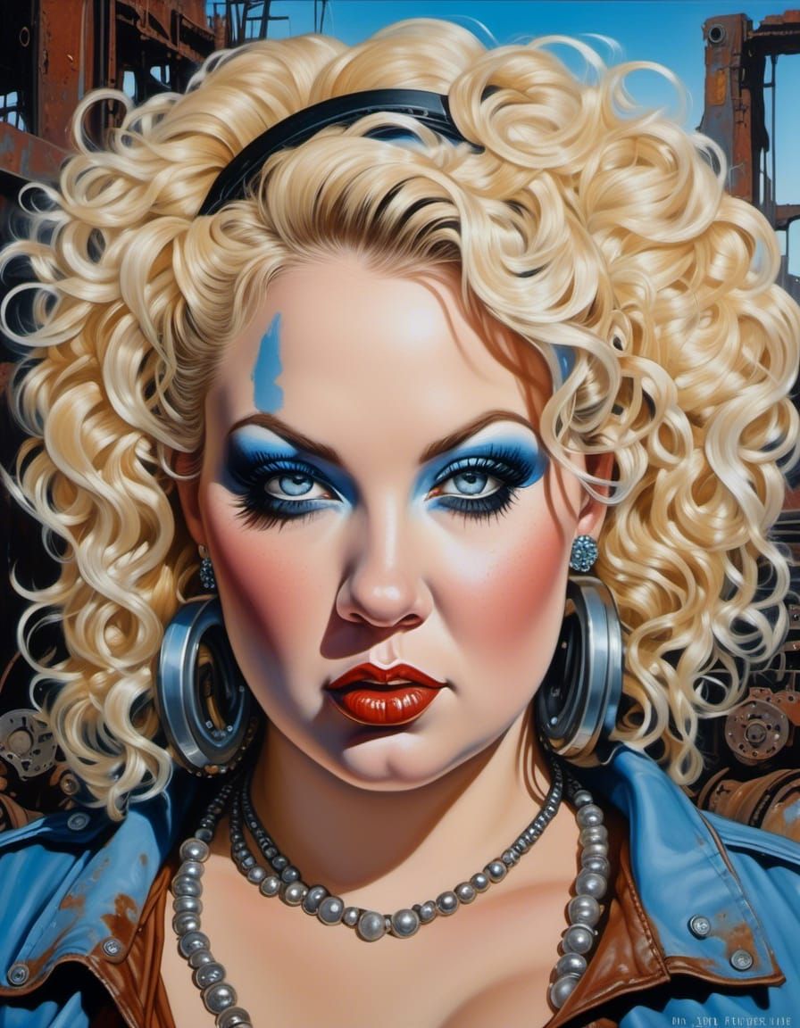 Post-Apocalyptic Plump Woman Portrait in Acrylic Painting