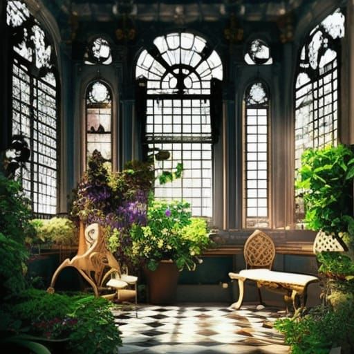 Victorian Greenhouse: Botanical Plants in Natural Light