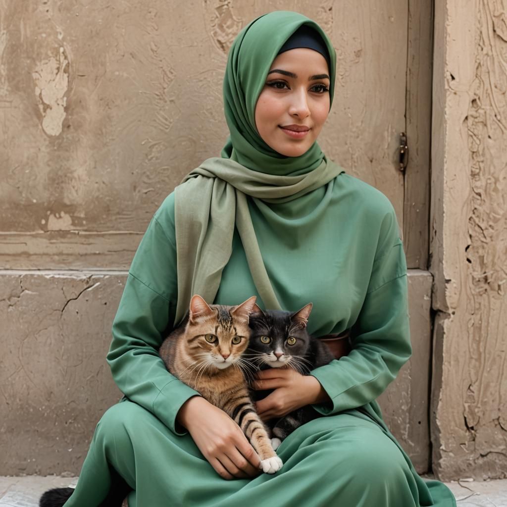 Woman in Hijab Holding Cat