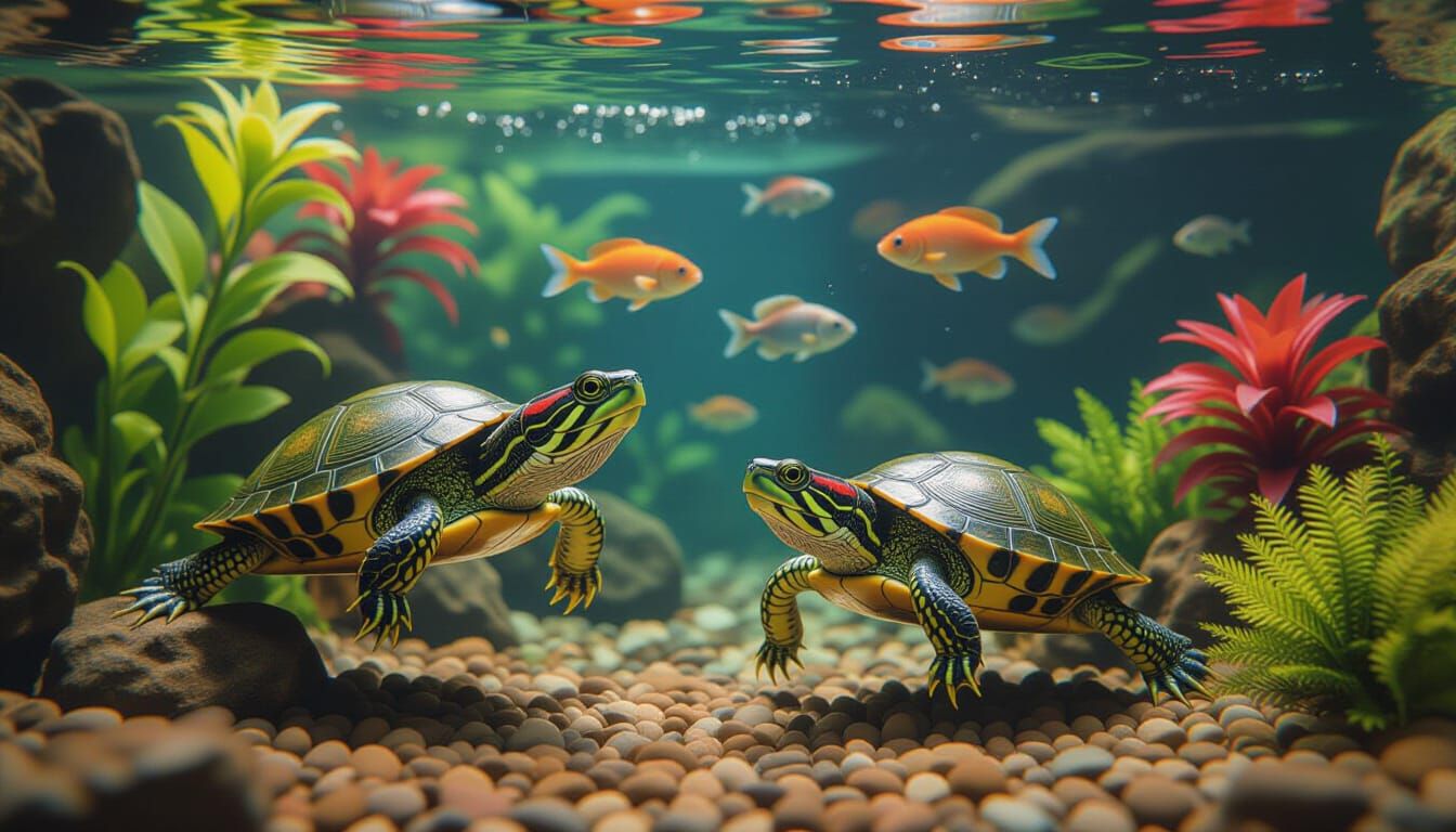Hyperrealistic Red-Eared Sliders in a Petco Aquarium