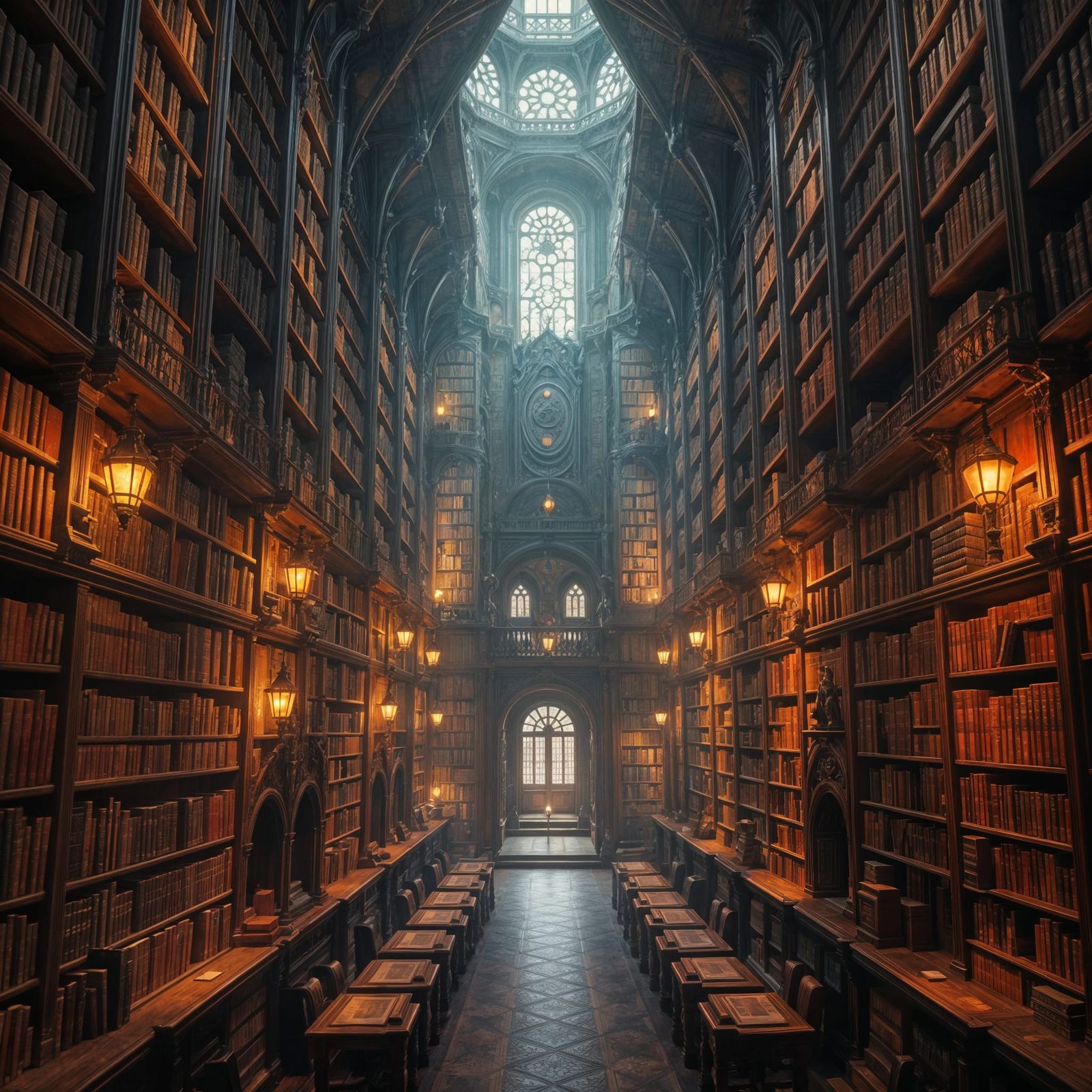 Mystical Library of Wonders in Dreamlike, Detailed Style