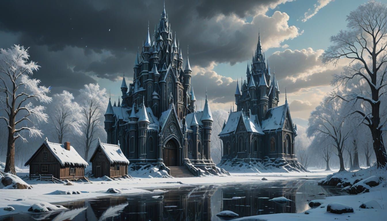 Cyberpunk Ice Throne in Ethereal Winter Wonderland