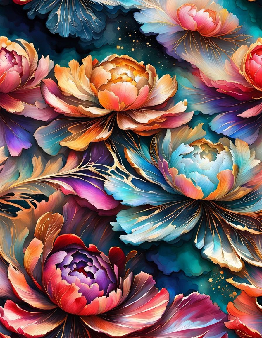 Pastel Peonies in Salt Painting Style