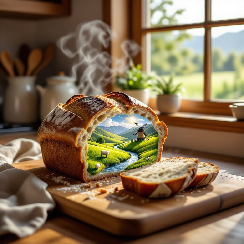 Rustic Bread Loaf Reveals Miniature Landscape