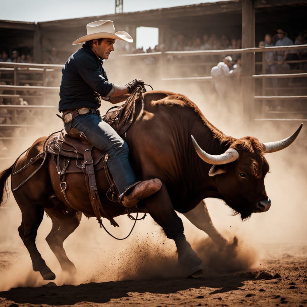 Dramatic Western Rodeo Moment in Hyperdetailed Cinematic Sty...
