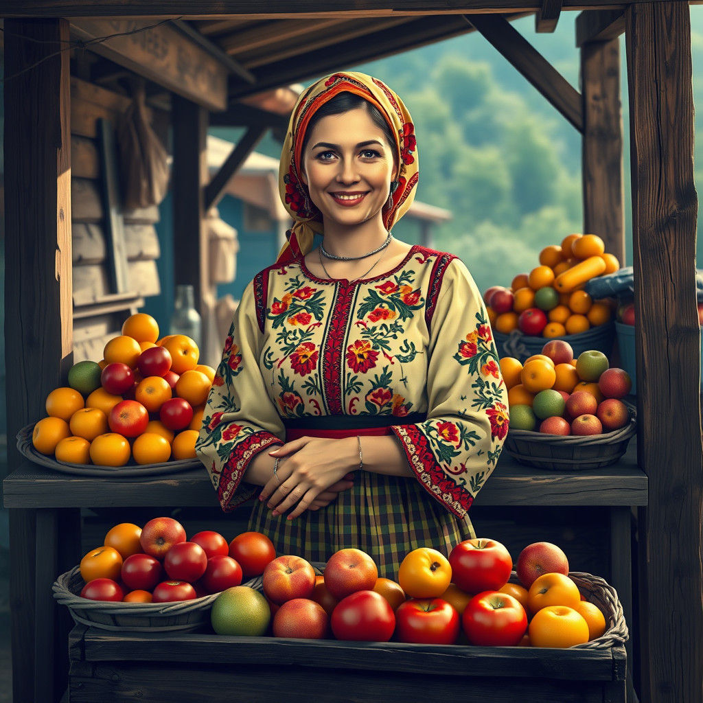 Balkan Babuschka's Vibrant Fruit Market: A Pop Art Screen Pr...